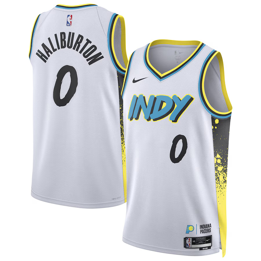 Men Indiana Pacers #0 Tyrese Haliburton Nike White City Edition 2024-25 Swingman Player NBA Jersey->youth nba jersey->Youth Jersey